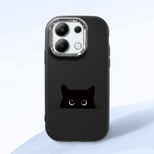 HONTINGA Redmi Note 13 4g ile Uyumlu Kılıfı Kamera Korumalı Düşüme Önleyici Basitlik Siyah Yumuşak Silikon Telefon Kılıfı Siyah Kedi Desenli K4-0240