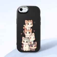 HONTINGA iPhone Se 2022 ile Uyumlu Kılıfı Kamera Korumalı Düşüme Önleyici Basitlik Siyah Yumuşak Silikon Telefon Kılıfı Şirin Kedi Desenli K4-0250