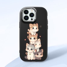 HONTINGA iPhone 13 Pro ile Uyumlu Kılıfı Kamera Korumalı Düşüme Önleyici Basitlik Siyah Yumuşak Silikon Telefon Kılıfı Şirin Kedi Desenli K4-0250