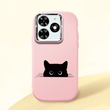 HONTINGA Tecno Spark Go 2024 ile Uyumlu Kılıfı Kamera Korumalı Düşüme Önleyici Basitlik Pembe Yumuşak Silikon Telefon Kılıfı Siyah Kedi Desenli K4-0240