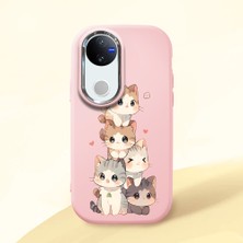 HONTINGA Vivo V50 ile Uyumlu Kılıfı Kamera Korumalı Düşüme Önleyici Basitlik Pembe Yumuşak Silikon Telefon Kılıfı Şirin Kedi Desenli K4-0250
