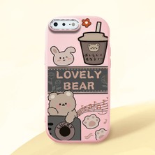 HONTINGA iPhone 7 Plus ile Uyumlu Kılıfı Kamera Korumalı Düşüme Önleyici Basitlik Pembe Yumuşak Silikon Telefon Kılıfı Şirin Ayı Desenli K4-0246