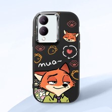 HONTINGA Vivo Y28 ile Uyumlu Kılıfı Kamera Korumalı Düşüme Önleyici Basitlik Siyah Yumuşak Silikon Telefon Kılıfı Tilki Desenli K4-0257