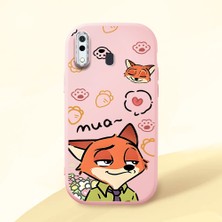 HONTINGA Samsung Galaxy A20 ile Uyumlu Kılıfı Kamera Korumalı Düşüme Önleyici Basitlik Pembe Yumuşak Silikon Telefon Kılıfı Tilki Desenli K4-0257