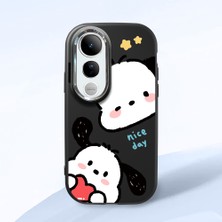 HONTINGA Vivo V50 Lite ile Uyumlu Kılıfı Kamera Korumalı Düşüme Önleyici Basitlik Siyah Yumuşak Silikon Telefon Kılıfı Karikatür Desenli K4-0255