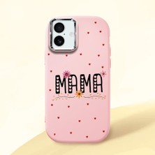 HONTINGA iPhone 16 Plus ile Uyumlu Kılıfı Kamera Korumalı Düşüme Önleyici Basitlik Pembe Yumuşak Silikon Telefon Kılıfı Mama Desenli K4-0241