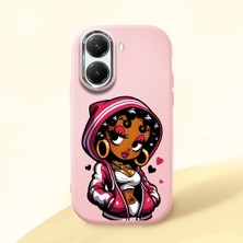 HONTINGA Poco X7 Pro ile Uyumlu Kılıfı Kamera Korumalı Düşüme Önleyici Basitlik Pembe Yumuşak Silikon Telefon Kılıfı Güzel Kadın Desenli K4-0236