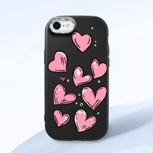 HONTINGA iPhone 8 ile Uyumlu Kılıfı Kamera Korumalı Düşüme Önleyici Basitlik Siyah Yumuşak Silikon Telefon Kılıfı Kalp Desenli K4-0231