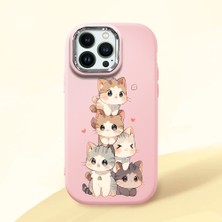HONTINGA iPhone 14 Pro ile Uyumlu Kılıfı Kamera Korumalı Düşüme Önleyici Basitlik Pembe Yumuşak Silikon Telefon Kılıfı Şirin Kedi Desenli K4-0250