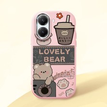 HONTINGA Poco X7 Pro ile Uyumlu Kılıfı Kamera Korumalı Düşüme Önleyici Basitlik Pembe Yumuşak Silikon Telefon Kılıfı Şirin Ayı Desenli K4-0246