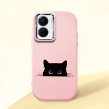 HONTINGA Vivo Y02S ile Uyumlu Kılıfı Kamera Korumalı Düşüme Önleyici Basitlik Pembe Yumuşak Silikon Telefon Kılıfı Siyah Kedi Desenli K4-0240