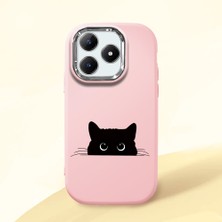HONTINGA Realme C63 ile Uyumlu Kılıfı Kamera Korumalı Düşüme Önleyici Basitlik Pembe Yumuşak Silikon Telefon Kılıfı Siyah Kedi Desenli K4-0240