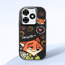 HONTINGA Tecno Spark 20C ile Uyumlu Kılıfı Kamera Korumalı Düşüme Önleyici Basitlik Siyah Yumuşak Silikon Telefon Kılıfı Tilki Desenli K4-0257