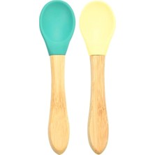 Gray Line Gry Bambu Saplı Silikon Mama Kaşığı 2li Yeşil Sarı Nel1