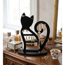 İDA Craft Siyah Kedi Figürlü Takı Standı – 15X25 cm Mdf Dekoratif Organizer