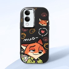 HONTINGA Vivo Y04 ile Uyumlu Kılıfı Kamera Korumalı Düşüme Önleyici Basitlik Siyah Yumuşak Silikon Telefon Kılıfı Tilki Desenli K4-0257