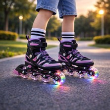 Nunu Işıklı Paten 4 Teker Ayarlanabilir Inline Paten – LED Tekerlekli, Frenli, Çocuk ve Genç