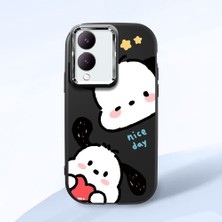 HONTINGA Vivo Y28 ile Uyumlu Kılıfı Kamera Korumalı Düşüme Önleyici Basitlik Siyah Yumuşak Silikon Telefon Kılıfı Karikatür Desenli K4-0255