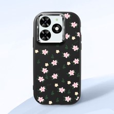 HONTINGA Tecno Spark 20C ile Uyumlu Kılıfı Kamera Korumalı Düşüme Önleyici Basitlik Siyah Yumuşak Silikon Telefon Kılıfı Çiçek Desenli K4-0234