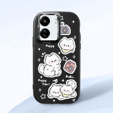 HONTINGA Poco C65 ile Uyumlu Kılıfı Kamera Korumalı Düşüme Önleyici Basitlik Siyah Yumuşak Silikon Telefon Kılıfı Kedi Desenli K4-0254