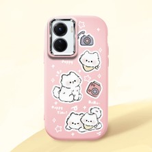 HONTINGA Vivo Y02S ile Uyumlu Kılıfı Kamera Korumalı Düşüme Önleyici Basitlik Pembe Yumuşak Silikon Telefon Kılıfı Kedi Desenli K4-0254