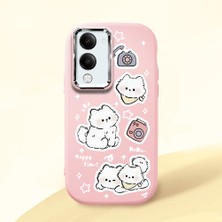 HONTINGA Vivo Y04 ile Uyumlu Kılıfı Kamera Korumalı Düşüme Önleyici Basitlik Pembe Yumuşak Silikon Telefon Kılıfı Kedi Desenli K4-0254
