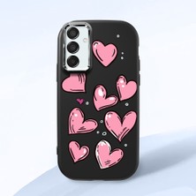 HONTINGA Samsung Galaxy M15 ile Uyumlu Kılıfı Kamera Korumalı Düşüme Önleyici Basitlik Siyah Yumuşak Silikon Telefon Kılıfı Kalp Desenli K4-0231