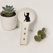 Mimoza Porselen Kedi Desenli El Yapımı Porselen Kaşıklık