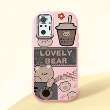 HONTINGA Xiaomi Redmi Note 10 Pro ile Uyumlu Kılıfı Kamera Korumalı Düşüme Önleyici Basitlik Pembe Yumuşak Silikon Telefon Kılıfı Şirin Ayı Desenli K4-0246