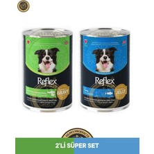 Reflex Plus Jelly Jöle Içinde Et Parçacıklı Ton Balıklı & Beyaz Balıklı ve Tatlı Patatesli Yetişkin Köpek Konserve Maması Seti 2X400 gr