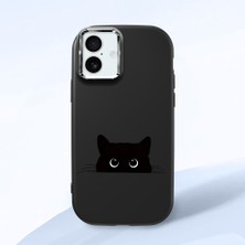 HONTINGA iPhone 16 Plus ile Uyumlu Kılıfı Kamera Korumalı Düşüme Önleyici Basitlik Siyah Yumuşak Silikon Telefon Kılıfı Siyah Kedi Desenli K4-0240