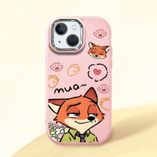 HONTINGA iPhone 13 Mini ile Uyumlu Kılıfı Kamera Korumalı Düşüme Önleyici Basitlik Pembe Yumuşak Silikon Telefon Kılıfı Tilki Desenli K4-0257