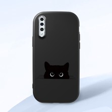 HONTINGA Samsung Galaxy A50 ile Uyumlu Kılıfı Kamera Korumalı Düşüme Önleyici Basitlik Siyah Yumuşak Silikon Telefon Kılıfı Siyah Kedi Desenli K4-0240