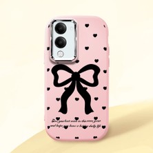 HONTINGA Vivo Y04 ile Uyumlu Kılıfı Kamera Korumalı Düşüme Önleyici Basitlik Pembe Yumuşak Silikon Telefon Kılıfı Fiyonk Desenli K4-0229