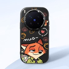 HONTINGA Vivo X300 Pro ile Uyumlu Kılıfı Kamera Korumalı Düşüme Önleyici Basitlik Siyah Yumuşak Silikon Telefon Kılıfı Tilki Desenli K4-0257