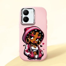 HONTINGA Vivo Y27 ile Uyumlu Kılıfı Kamera Korumalı Düşüme Önleyici Basitlik Pembe Yumuşak Silikon Telefon Kılıfı Güzel Kadın Desenli K4-0236