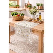 Rona Home Papatya Desenli Güpürlü Runner Beyaz Ince Kenarlı – Şık Masa Dekoru Gelin Evi Çeyizlik Masa Runnerı