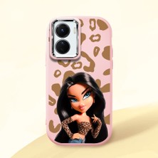 HONTINGA Vivo Y02S ile Uyumlu Kılıfı Kamera Korumalı Düşüme Önleyici Basitlik Pembe Yumuşak Silikon Telefon Kılıfı Güzel Kadın Desenli K4-0237