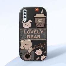 HONTINGA Samsung Galaxy A50S ile Uyumlu Kılıfı Kamera Korumalı Düşüme Önleyici Basitlik Siyah Yumuşak Silikon Telefon Kılıfı Şirin Ayı Desenli K4-0246