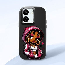 HONTINGA Poco C65 ile Uyumlu Kılıfı Kamera Korumalı Düşüme Önleyici Basitlik Siyah Yumuşak Silikon Telefon Kılıfı Güzel Kadın Desenli K4-0236