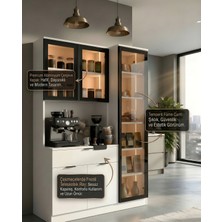 Misterium Dream Premium Kahve Istasyonu - Kahve Köşesi ve Mutfak Ünitesi - Beyaz Füme Temperli Camlı LED Modül