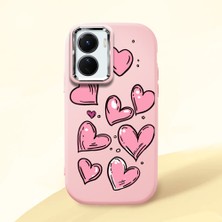 HONTINGA Vivo Y02S ile Uyumlu Kılıfı Kamera Korumalı Düşüme Önleyici Basitlik Pembe Yumuşak Silikon Telefon Kılıfı Kalp Desenli K4-0231