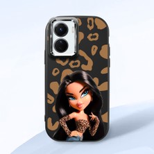 HONTINGA Vivo Y02S ile Uyumlu Kılıfı Kamera Korumalı Düşüme Önleyici Basitlik Siyah Yumuşak Silikon Telefon Kılıfı Güzel Kadın Desenli K4-0237