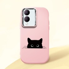 HONTINGA Vivo Y28 ile Uyumlu Kılıfı Kamera Korumalı Düşüme Önleyici Basitlik Pembe Yumuşak Silikon Telefon Kılıfı Siyah Kedi Desenli K4-0240