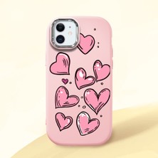HONTINGA iPhone 11 ile Uyumlu Kılıfı Kamera Korumalı Düşüme Önleyici Basitlik Pembe Yumuşak Silikon Telefon Kılıfı Kalp Desenli K4-0231
