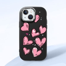 HONTINGA iPhone 13 Mini ile Uyumlu Kılıfı Kamera Korumalı Düşüme Önleyici Basitlik Siyah Yumuşak Silikon Telefon Kılıfı Kalp Desenli K4-0231