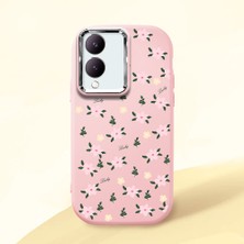 HONTINGA Vivo Y28 ile Uyumlu Kılıfı Kamera Korumalı Düşüme Önleyici Basitlik Pembe Yumuşak Silikon Telefon Kılıfı Çiçek Desenli K4-0234