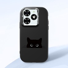 HONTINGA Tecno Spark 20C ile Uyumlu Kılıfı Kamera Korumalı Düşüme Önleyici Basitlik Siyah Yumuşak Silikon Telefon Kılıfı Siyah Kedi Desenli K4-0240
