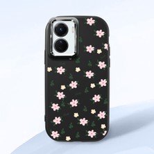 HONTINGA Vivo Y02S ile Uyumlu Kılıfı Kamera Korumalı Düşüme Önleyici Basitlik Siyah Yumuşak Silikon Telefon Kılıfı Çiçek Desenli K4-0234
