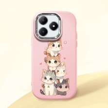 HONTINGA Realme C61 ile Uyumlu Kılıfı Kamera Korumalı Düşüme Önleyici Basitlik Pembe Yumuşak Silikon Telefon Kılıfı Şirin Kedi Desenli K4-0250